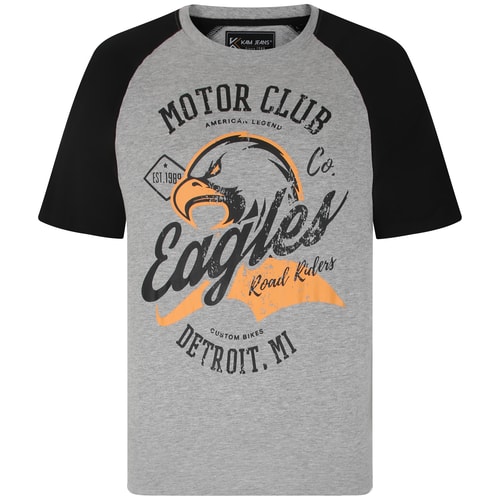 KAM Raglan Eagle Print Tee Grey Marl